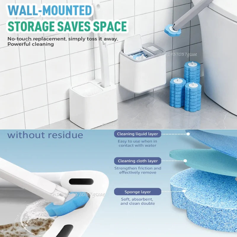 Toilet Brush Disposable Wall Mounted Toilet Brush with Extended Handle Cleaning Set Replacement Head Wc Accessories Toilet Brush