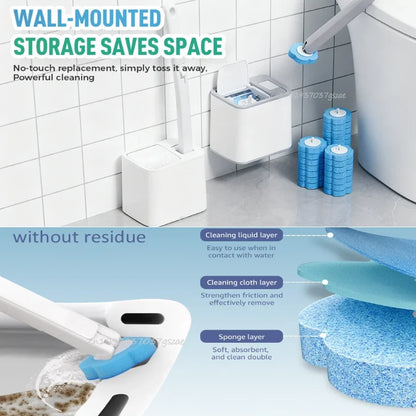 Toilet Brush Disposable Wall Mounted Toilet Brush with Extended Handle Cleaning Set Replacement Head Wc Accessories Toilet Brush